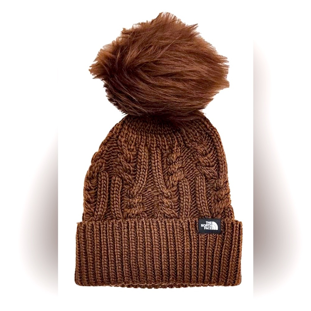 THE NORTH FACE Womens Oh Mega Fur Pom Beanie Brown One Size - Picture 2 of 3